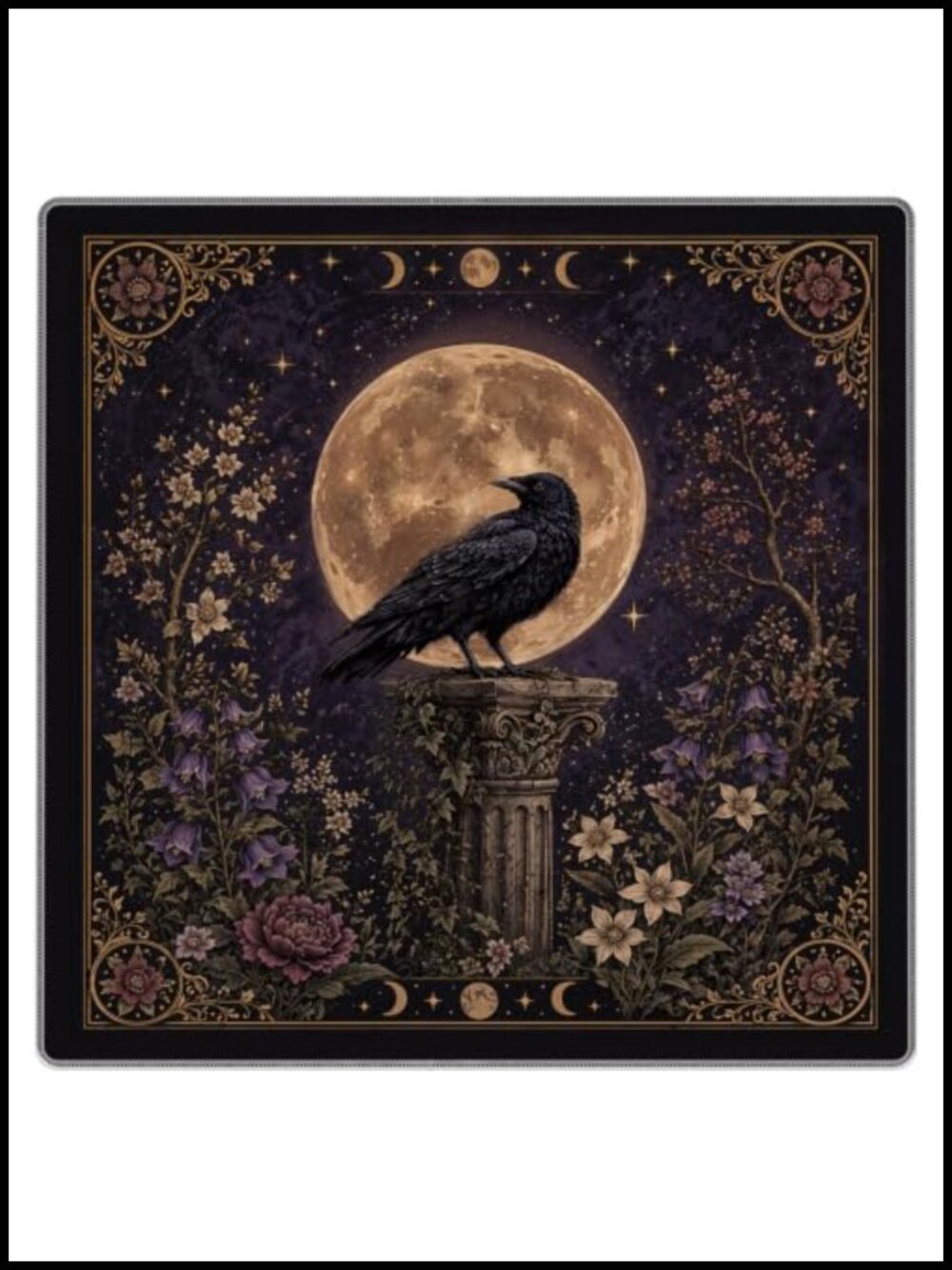 Boho Dark Gothic Raven Moon Floral Mahjong Mat 31.5 inch